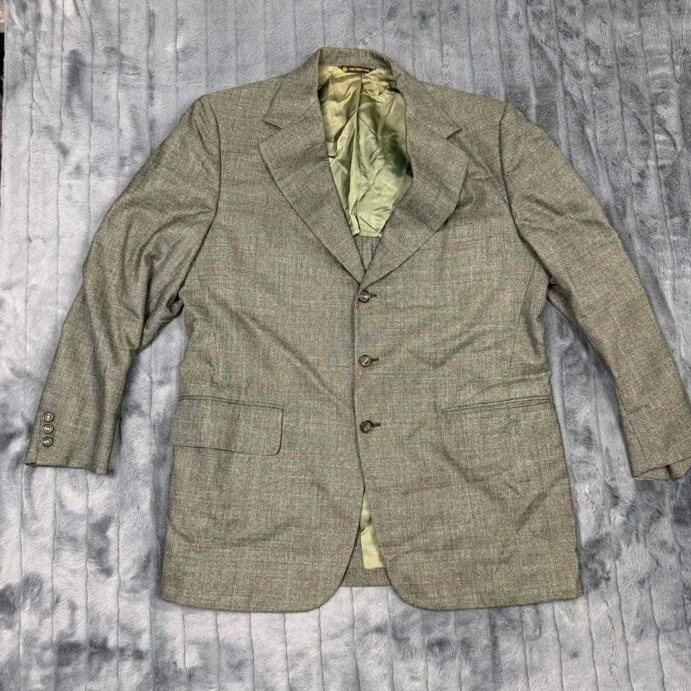 Vintage Cedarbrooke Teppers Pure Virgin Wool Plaid Blazer Mens 42 Reg 1972 Grey